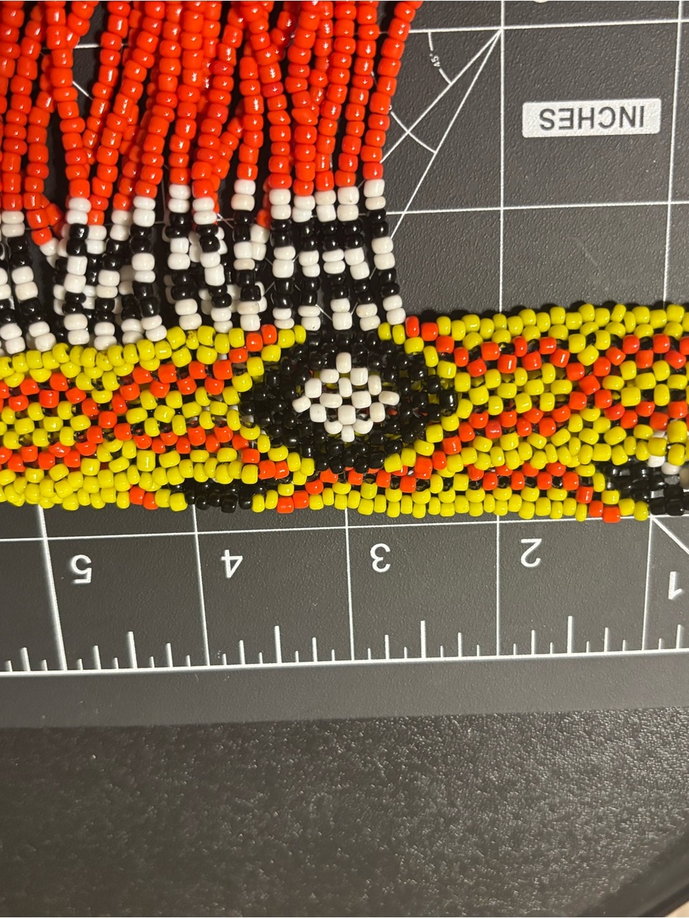 Handcrafted Orange, Yellow & Black Beaded Fringe Necklace - Picture 8 of 10